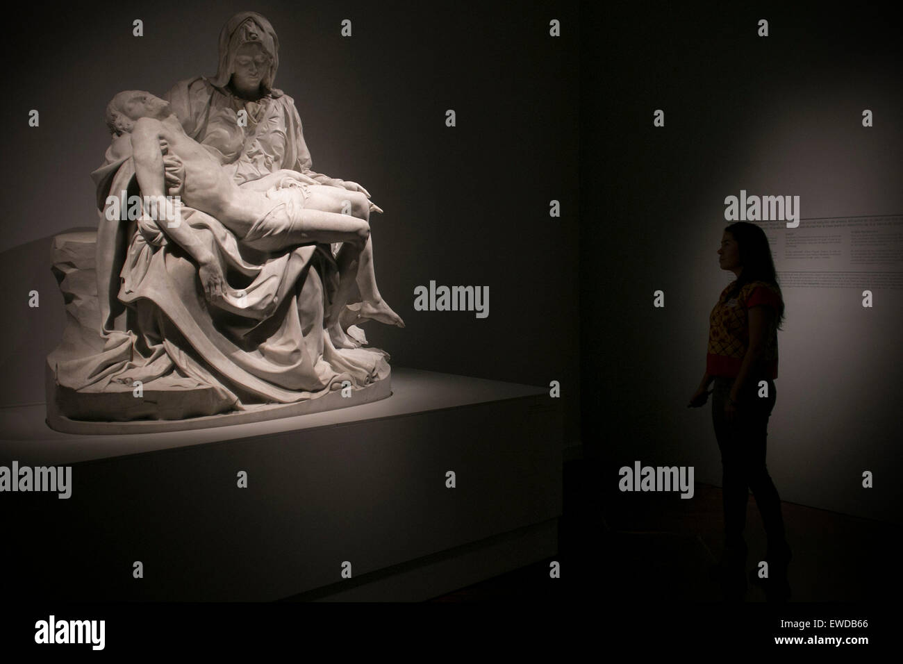 La ville de Mexico, le 23 juin. 27 Sep, 2015. Un visiteur regarde une sculpture lors d'une tournée pour les représentants des médias de l'exposition 'Michelangelo Buonarroti : Un artiste entre deux mondes', dans le Palais des Beaux-arts, dans la ville de Mexico, capitale du Mexique, le 23 juin 2015. L'exposition 'Michelangelo Buonarroti : Un artiste entre deux mondes' sera ouverte au public du 26 juin au 27 septembre 2015. © Alejandro Ayala/Xinhua/Alamy Live News Banque D'Images