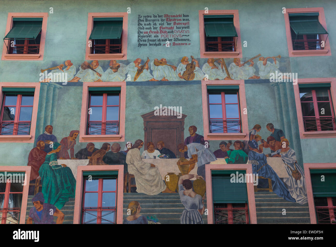 La dernière Cène peinte sur le mur extérieur d'un bâtiment dans la vieille ville de Lucerne, Suisse Banque D'Images