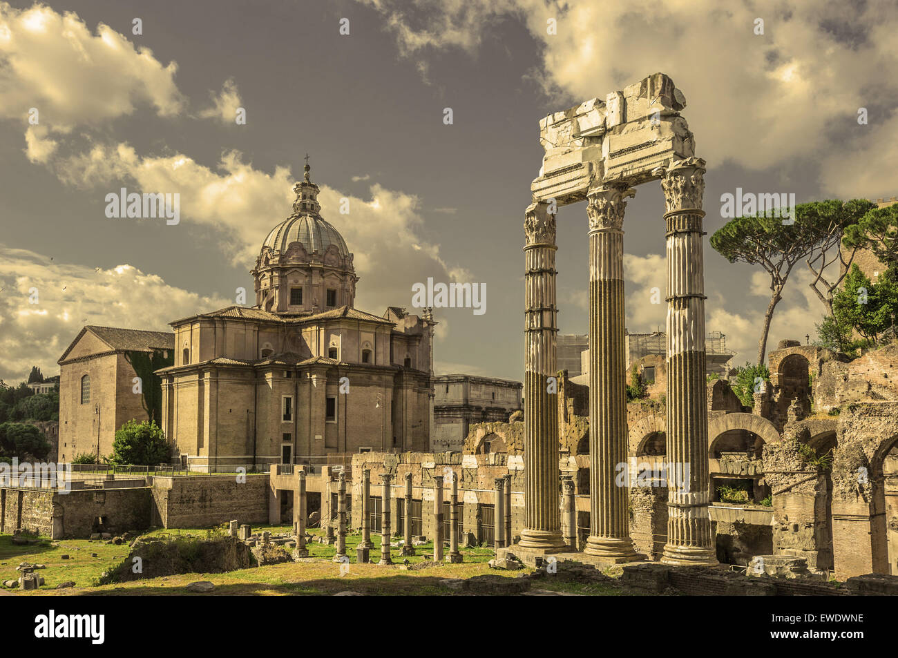 Image style rétro de l'ancien forum romain de Rome, Italie Banque D'Images