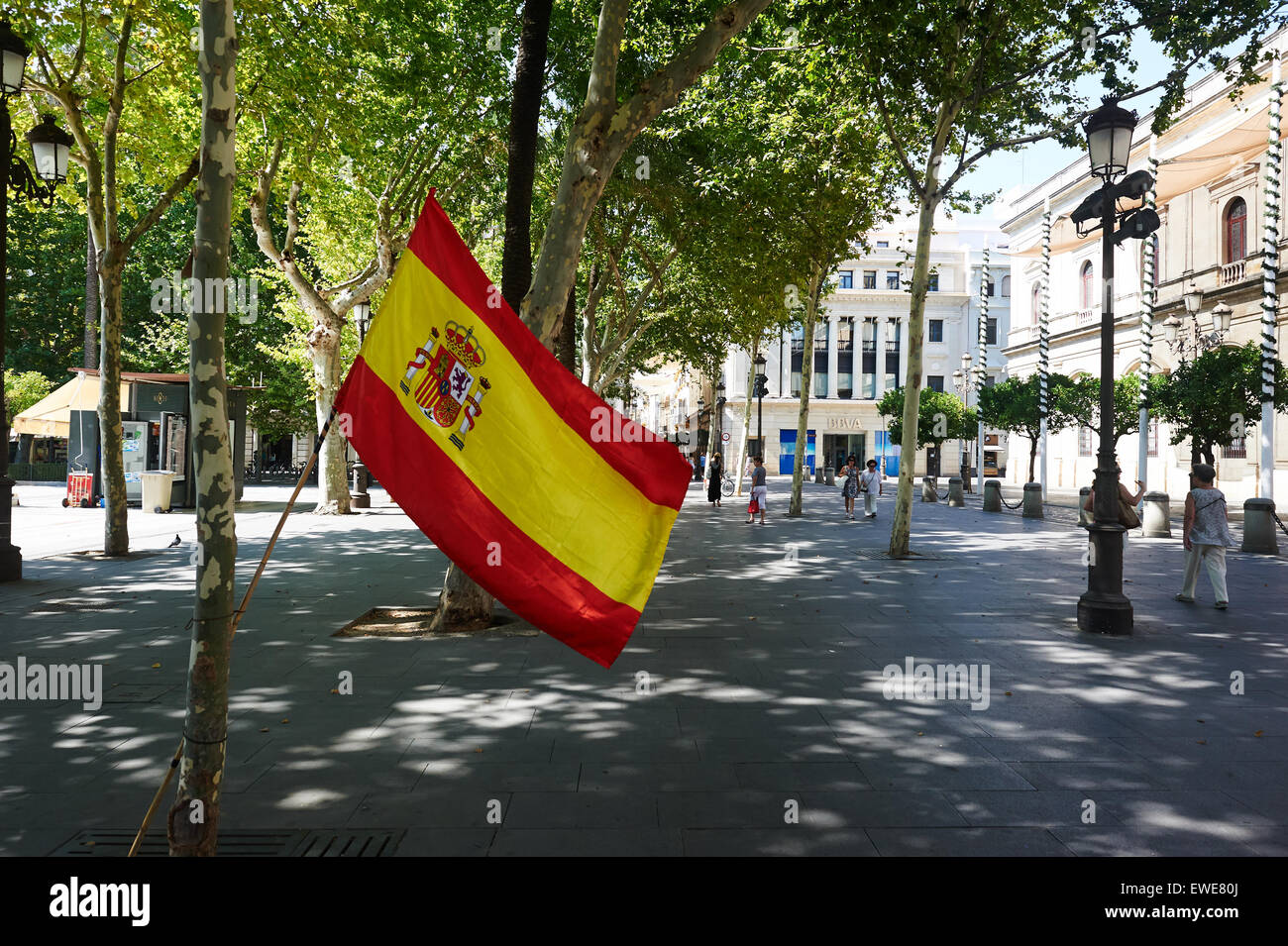 Séville, Espagne, drapeau espagnol Banque D'Images