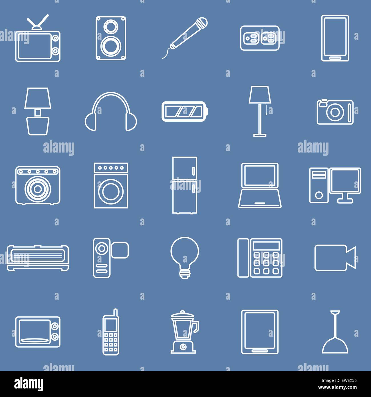 Machine électrique line icônes sur fond bleu, vecteur d'actions Illustration de Vecteur