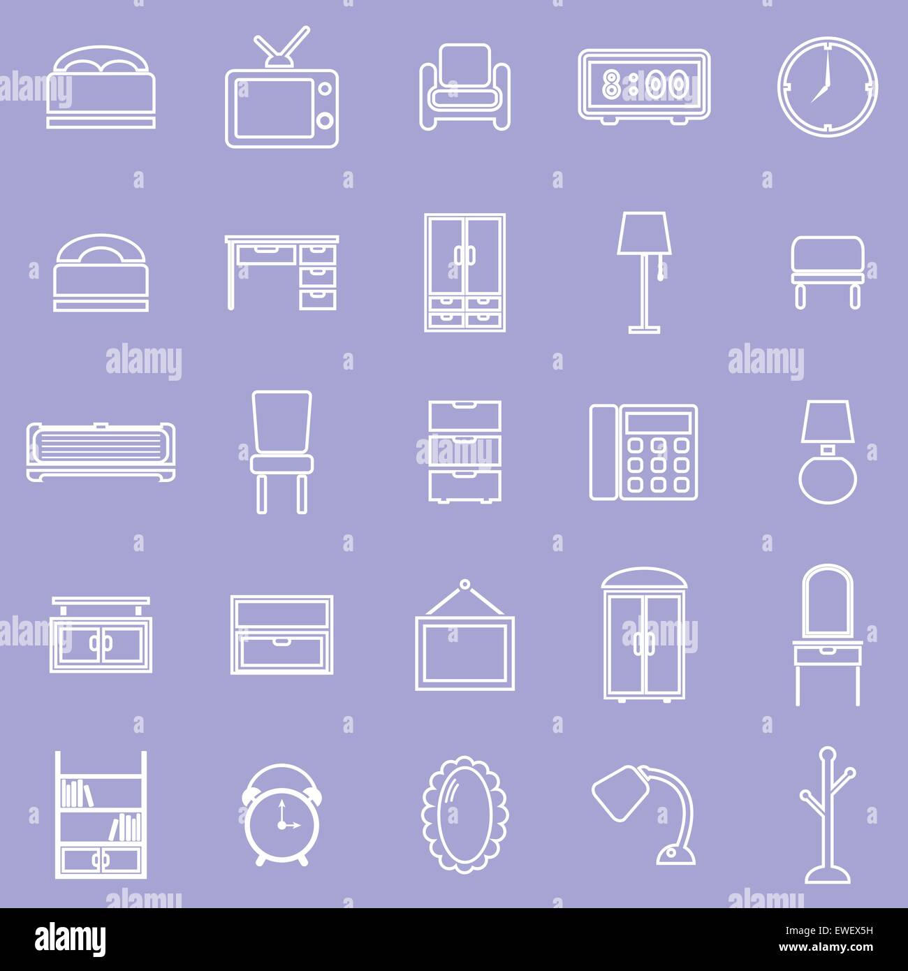 Icônes de ligne de chambre à coucher sur fond violet, stock vector Illustration de Vecteur