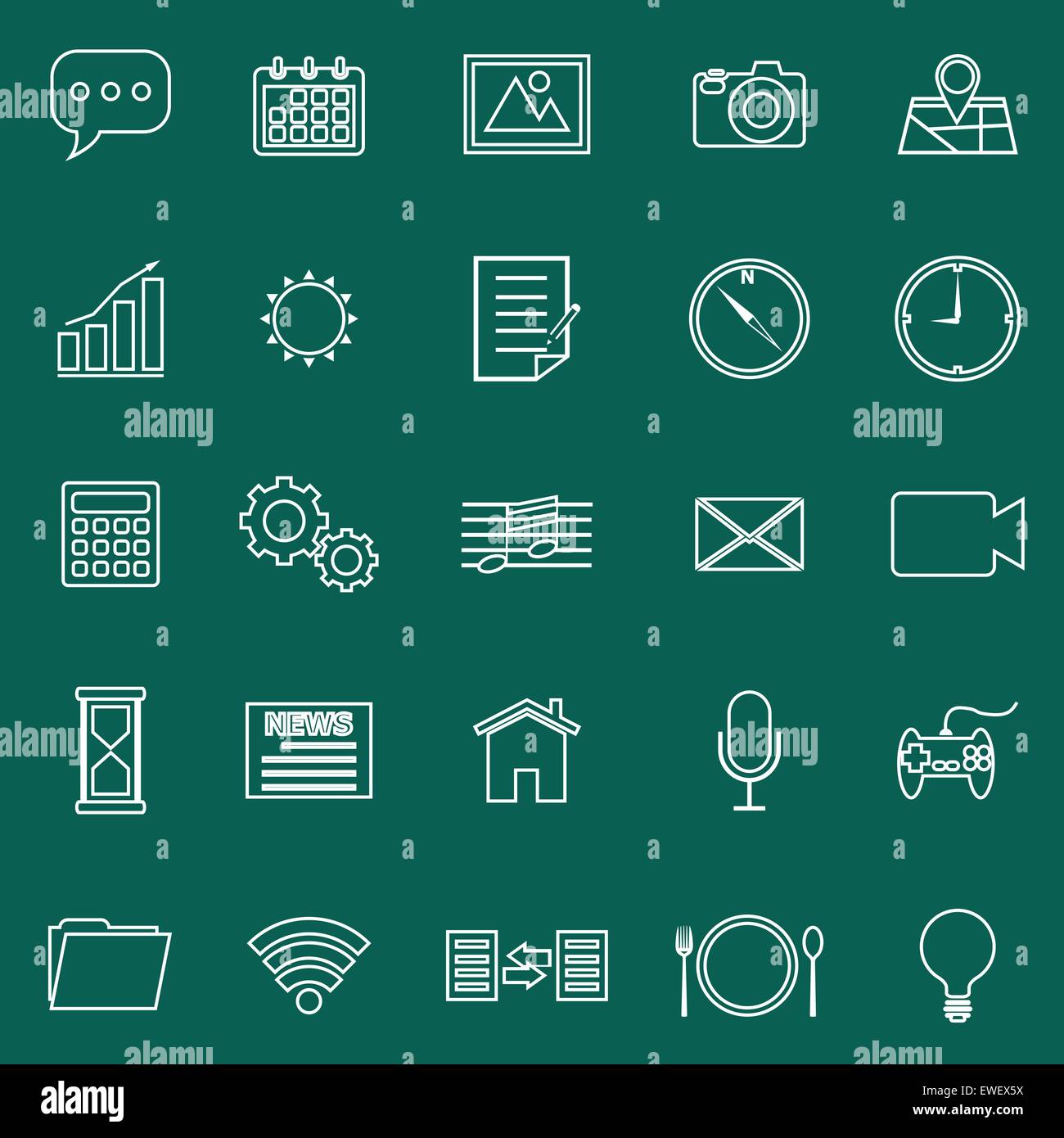 Ligne de demande d'icônes sur fond vert, vecteur d'actions Illustration de Vecteur
