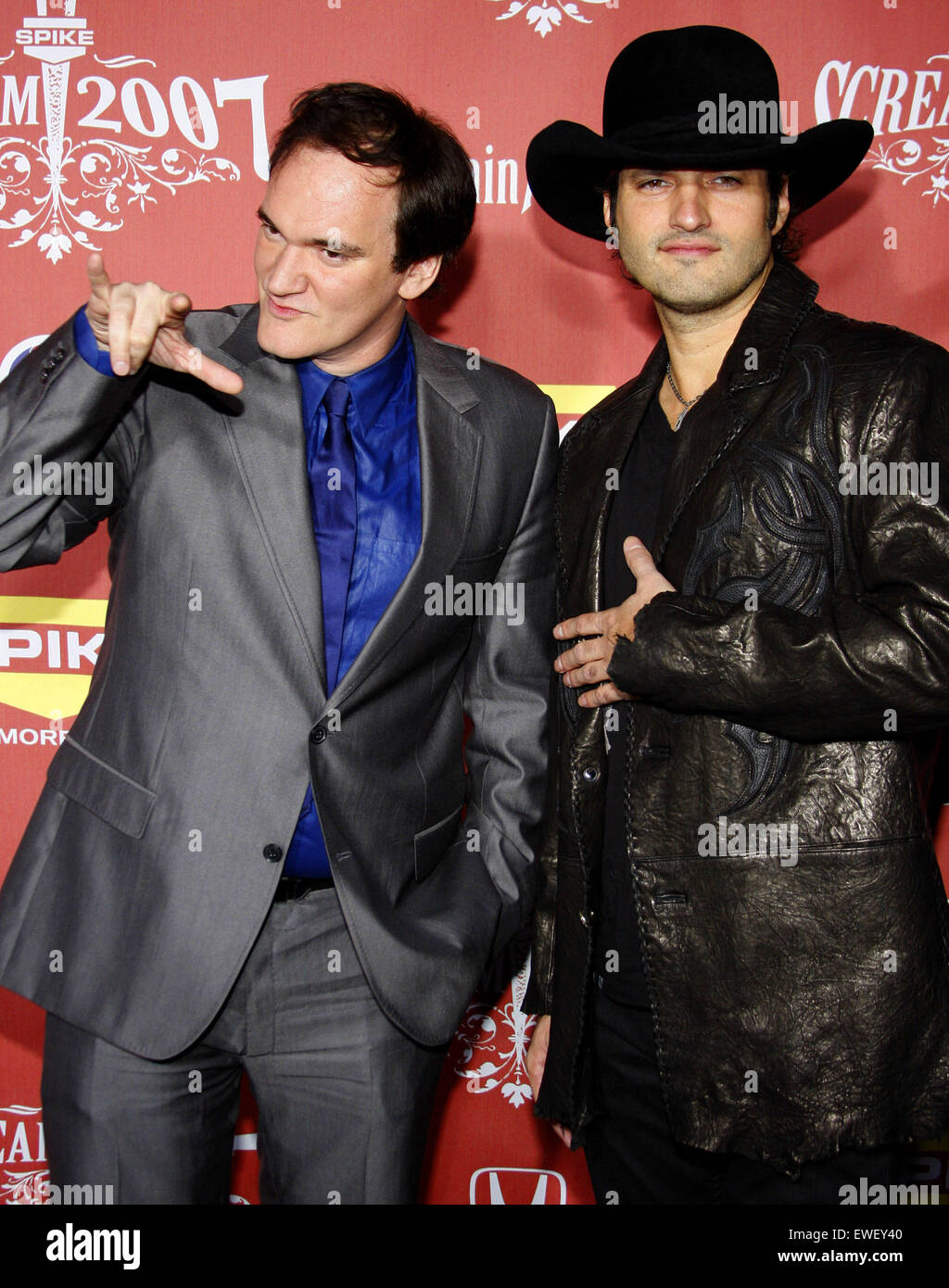 Quentin Tarantino et Robert Rodriguez à la 2007 Scream Fest s'est tenue au Théâtre grec à Hollywood le 19 octobre 2007. Banque D'Images