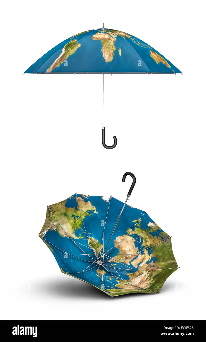 Parapluies de rendu 3D avec une carte de la planète Terre Banque D'Images