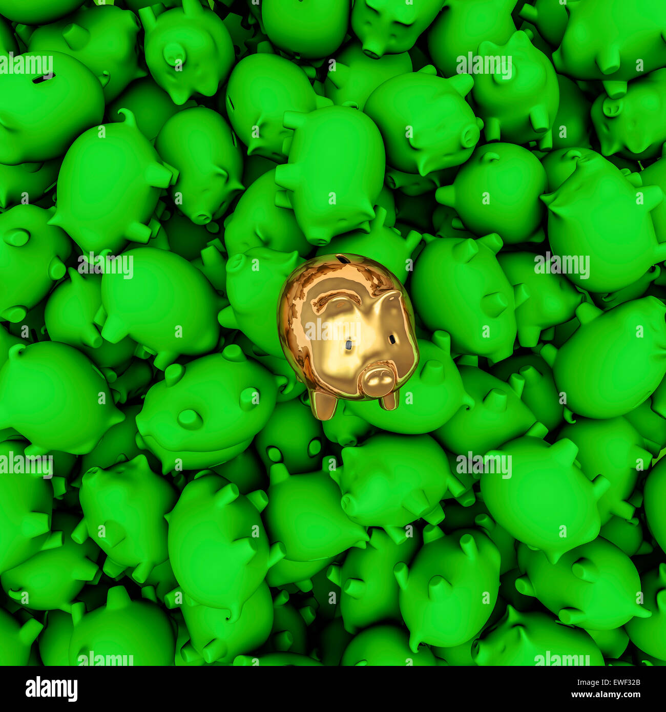 3D render of golden piggybank sur haut de verts Banque D'Images