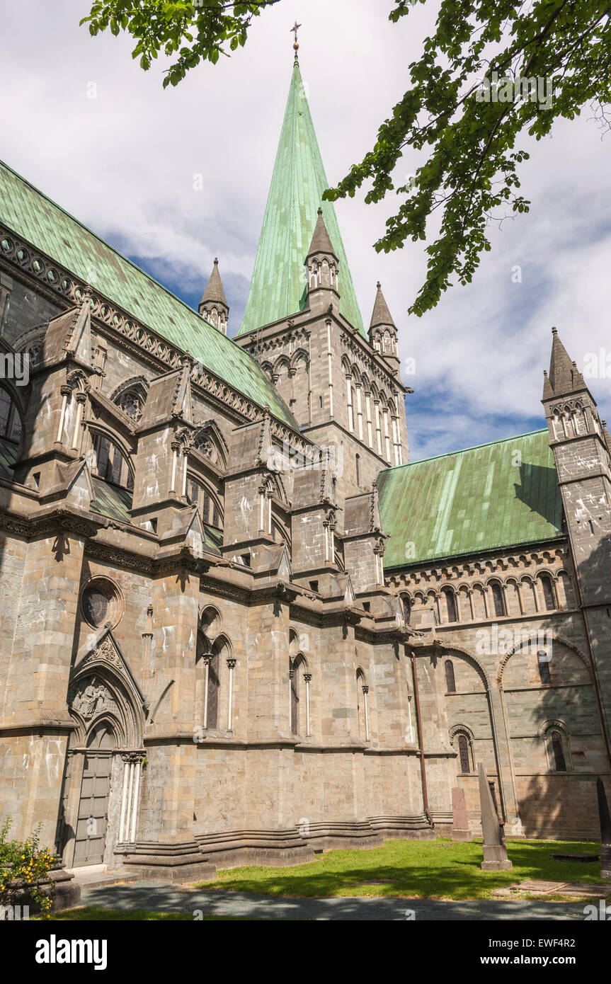 La flèche de la cathédrale de Trondheim en Norvège Banque D'Images