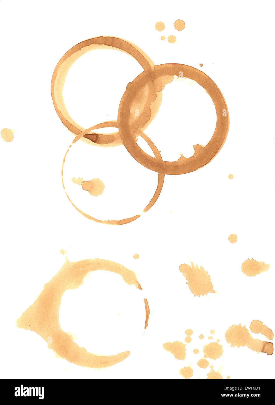 Taches de café sur fond blanc Banque D'Images