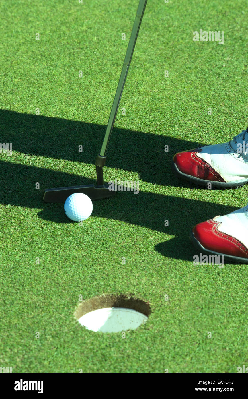 Close up de mettre des boule de golf on golf course Banque D'Images