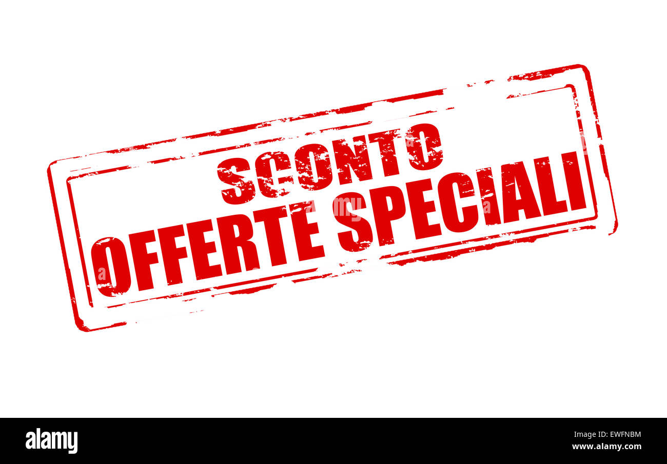 Timbres en caoutchouc avec du texte offres spéciales en langue italienne à l'intérieur, illustration Banque D'Images