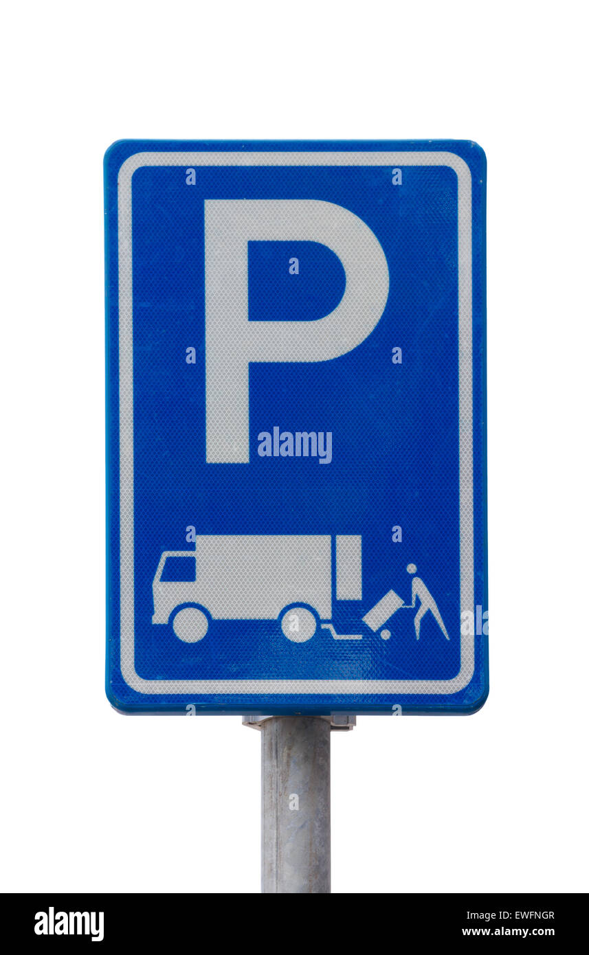 Parking gratuit pour le chargement et déchargement de signer isolated on white Banque D'Images