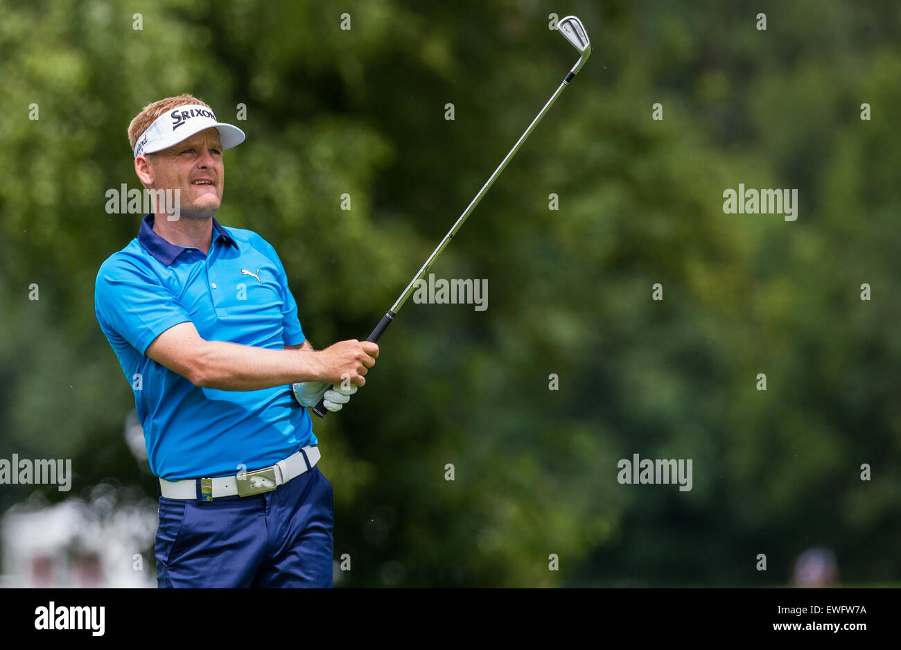 Allemagne, club München Eichenried. 25 Juin, 2015. Soren Kjeldsen du Danemark en action au tournoi de golf en tournée européenne, l'Allemagne, Club München Eichenried 25 juin 2015. Photo : MARC MUELLER/dpa/Alamy Live News Banque D'Images