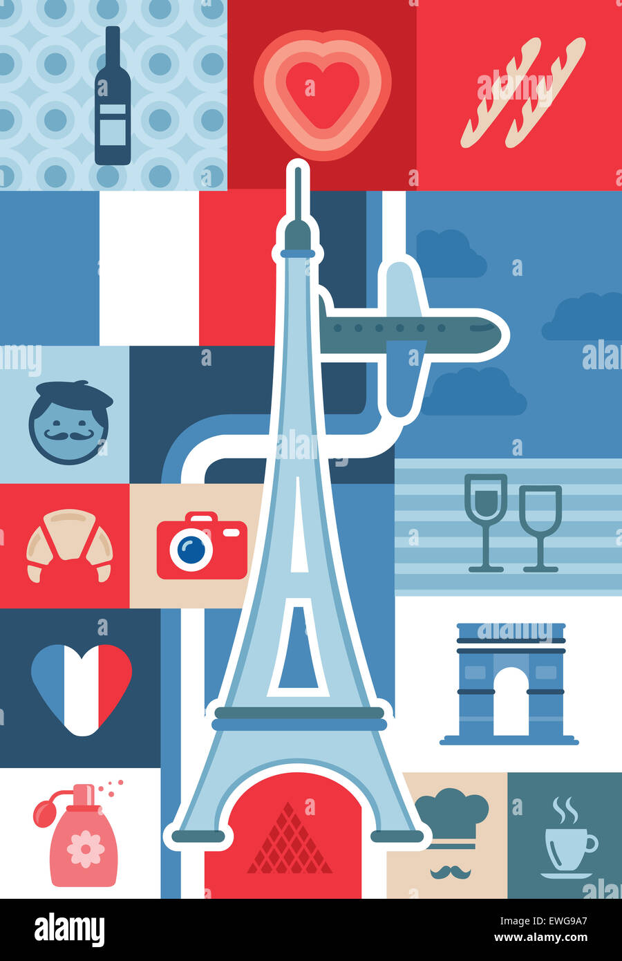 Exemple collage représentant la vie de la cité et d'intérêt de Paris, France Banque D'Images
