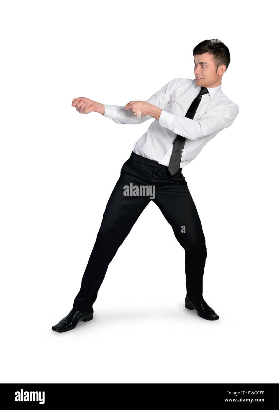 L'homme d'affaires isolées faites glisser quelque chose Banque D'Images L'homme d'affaires isolées faites glisser quelque chose Banque D'Images