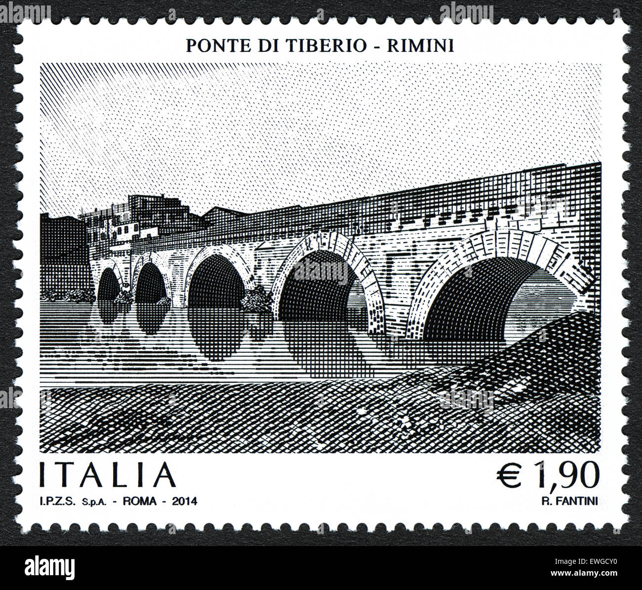 Le Pont de Tibère (Italien : Ponte di Tiberio) ou pont d'Auguste (Latin : Pons Auguste) Banque D'Images