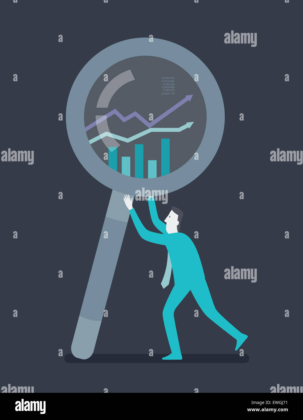 Analyse de la croissance d'affaires graphique avec loupe Banque D'Images