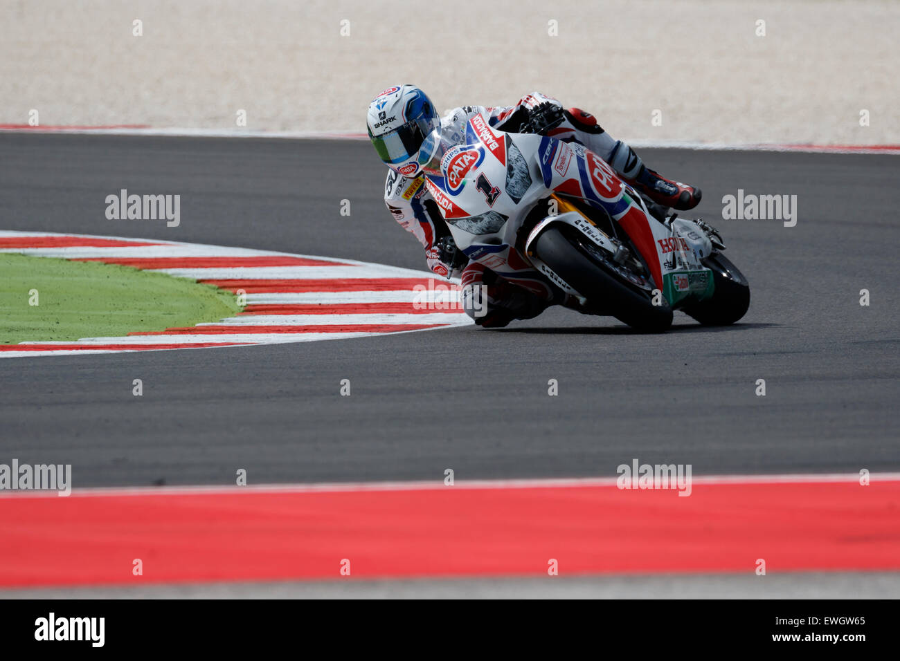 Misano Adriatico, Italie - le 20 juin : Honda CBR1000RR SP de PATA Honda Superbike mondial, conduit par Sylvain Guintoli Banque D'Images