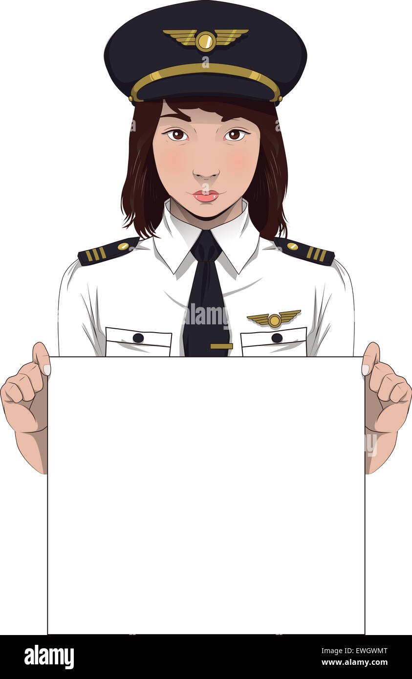 Portrait de femme pilote showing blank placard Banque D'Images