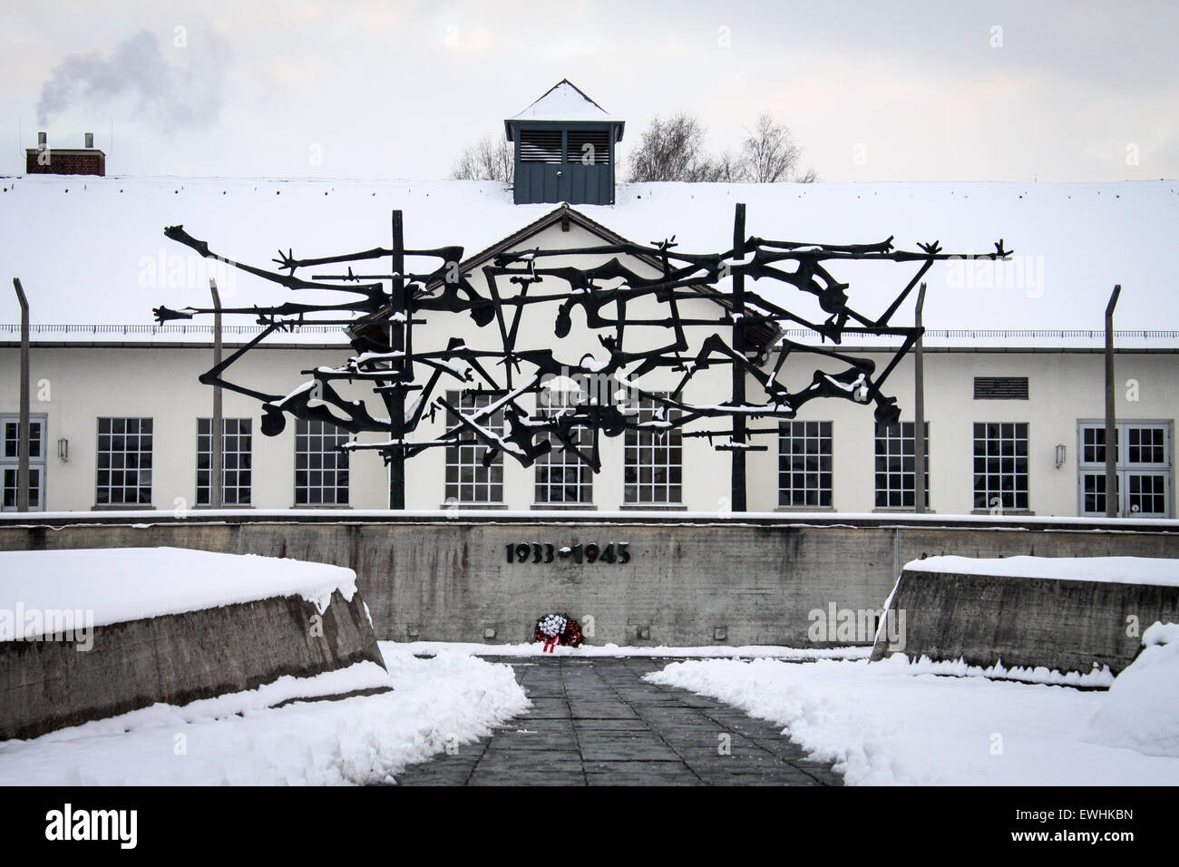 Mémorial du Camp de concentration de Dachau en une journée d'hiver Banque D'Images