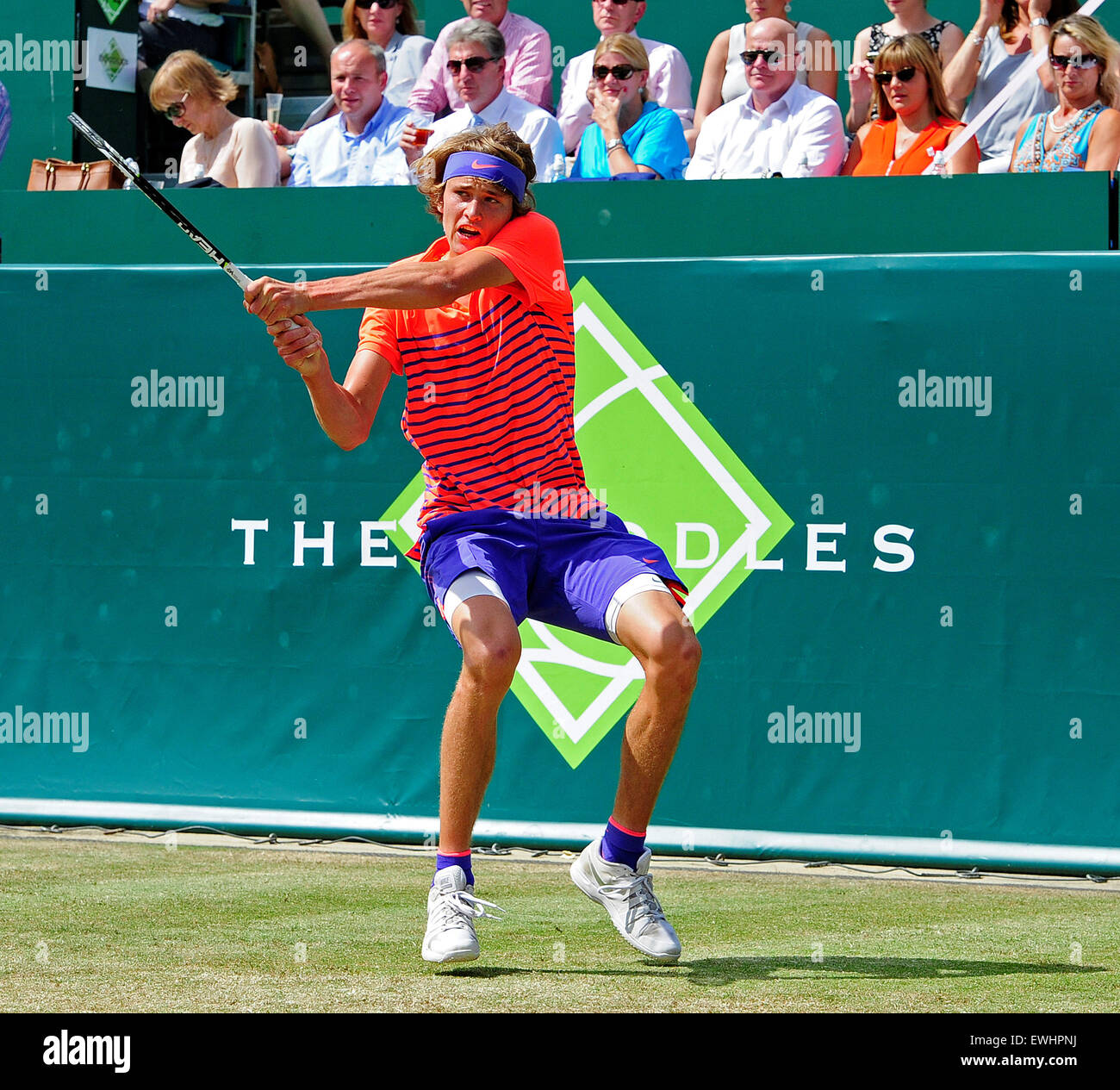 Slough, Berkshire, Royaume-Uni. 26 Juin, 2015. Le tournoi de tennis de Boodles. Alexander Zverev contre Novak Djokovic : Action Crédit Plus Sport/Alamy Live News Banque D'Images Slough, Berkshire, Royaume-Uni. 26 Juin, 2015. Le tournoi de tennis de Boodles. Alexander Zverev contre Novak Djokovic : Action Crédit Plus Sport/Alamy Live News Banque D'Images