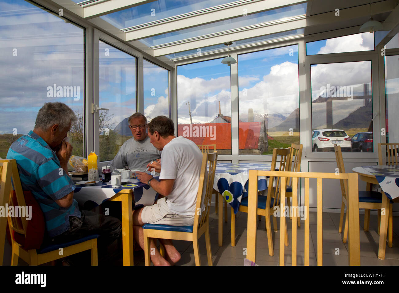 Salle du petit-déjeuner de l'hiver vagnsstadir hostel en Islande Banque D'Images