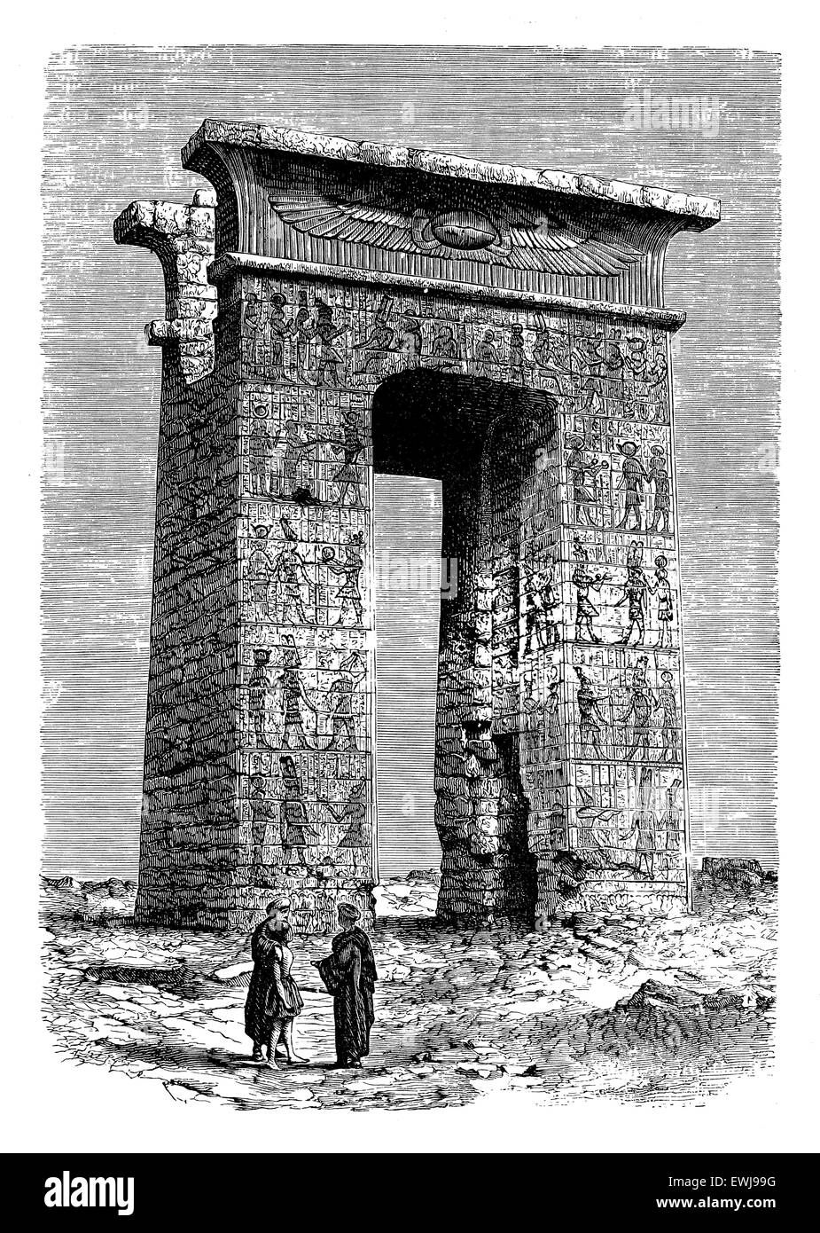 Égypte Antique archéologie , au milieu de la gravure "800 Karnak temple ruins Banque D'Images