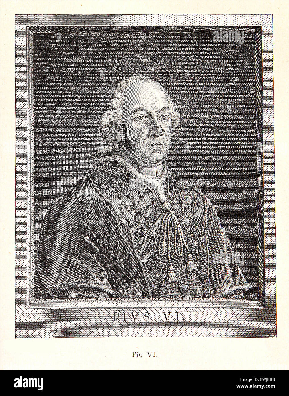 Gravure/portrait du Pape Pie VI : xviiie siècle souverain pontife qui condamne la révolution française et défendu l'Eglise Gallicanes Banque D'Images