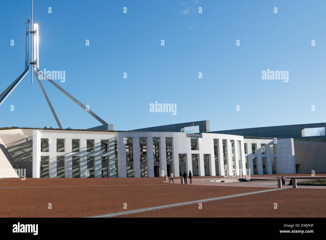 Vue du nouveau bâtiment de la Maison du parlement à Canberra, la capitale de l'Australie, sous le soleil d'hivers,jour,la Loi sur l'Australie Banque D'Images