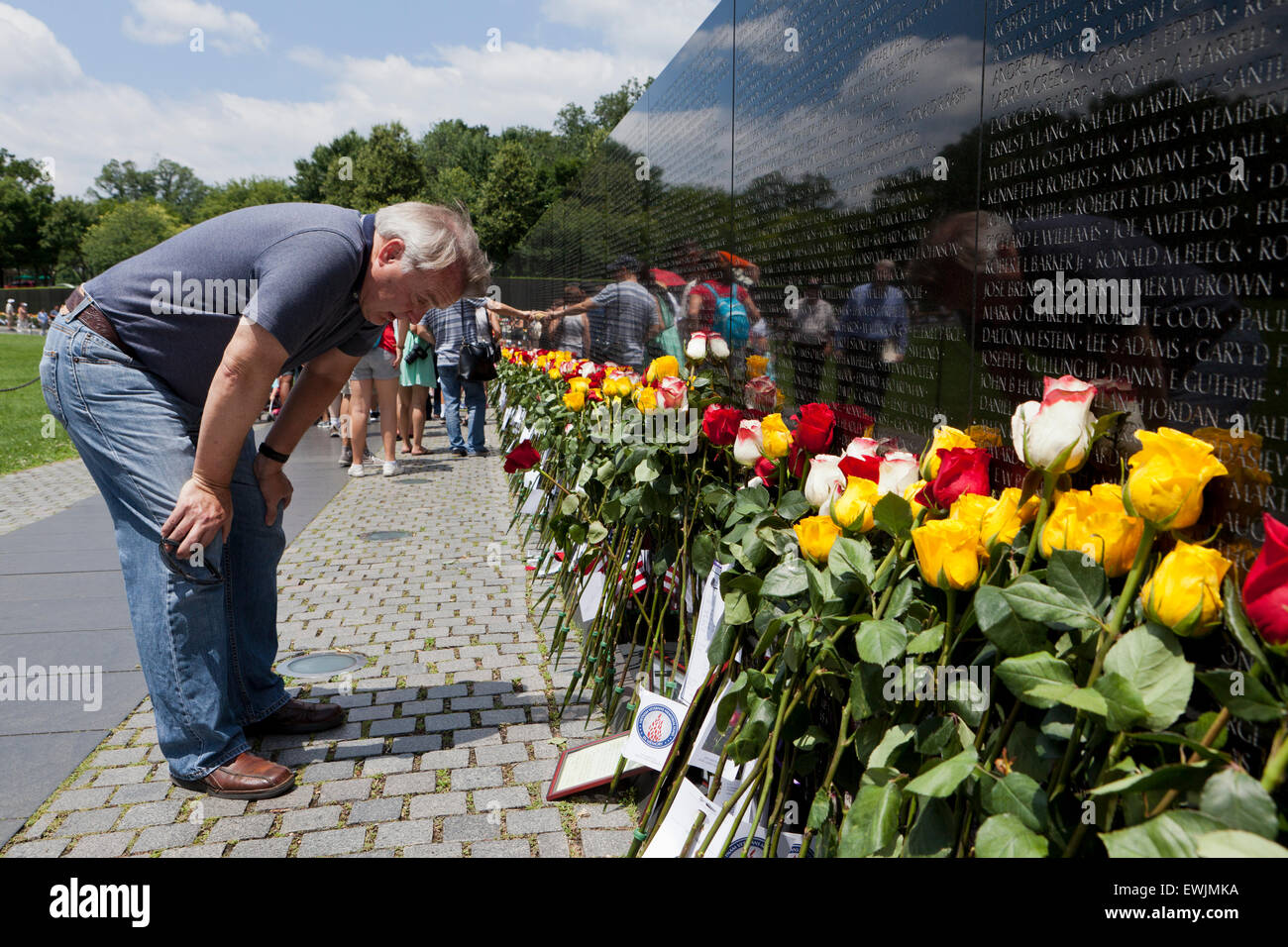 Roses sur la Vietnam Veterans Memorial wall pour la fête des pères - Washington, DC USA Banque D'Images