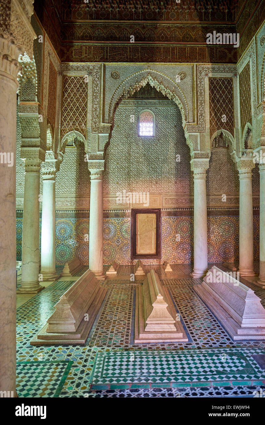 De l'intérieur les tombeaux saadiens, Marrakech, Maroc, Afrique Marrakech Banque D'Images