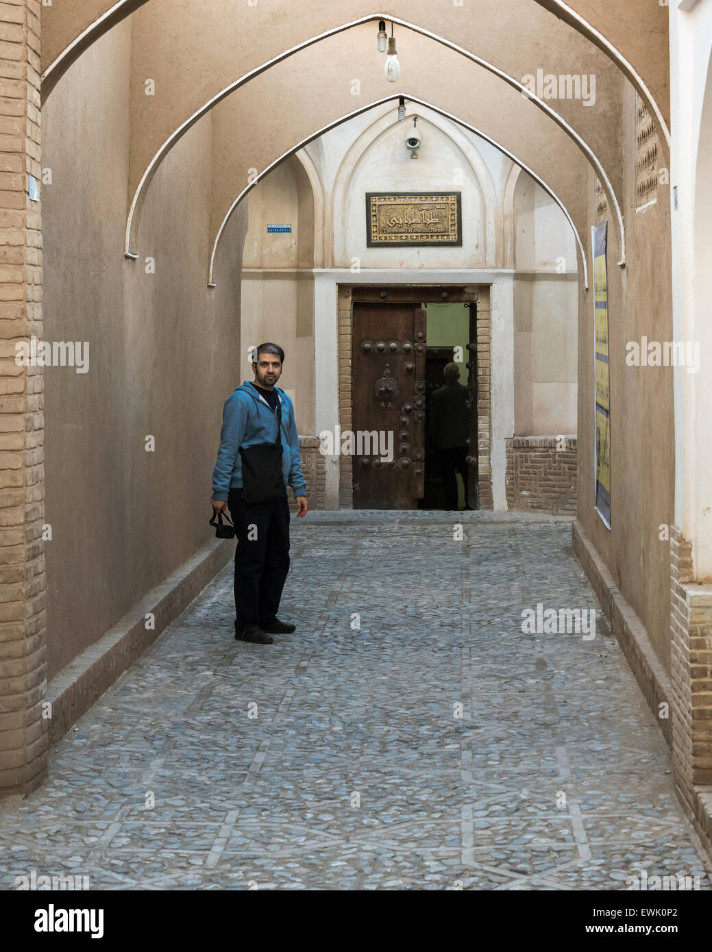 Couloir d'entrée à Tabatabei maison historique, Kashan, Iran Banque D'Images