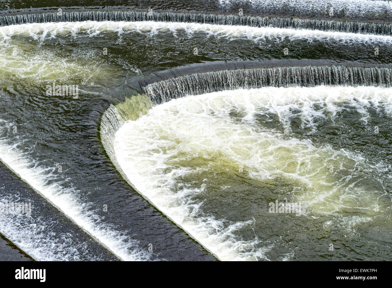 Baignoire BLANCHE VILLE BULLES D'EAU SUR LE BARRAGE SUR LA RIVIÈRE AVON EN DESSOUS DU PONT PULTENEY Banque D'Images