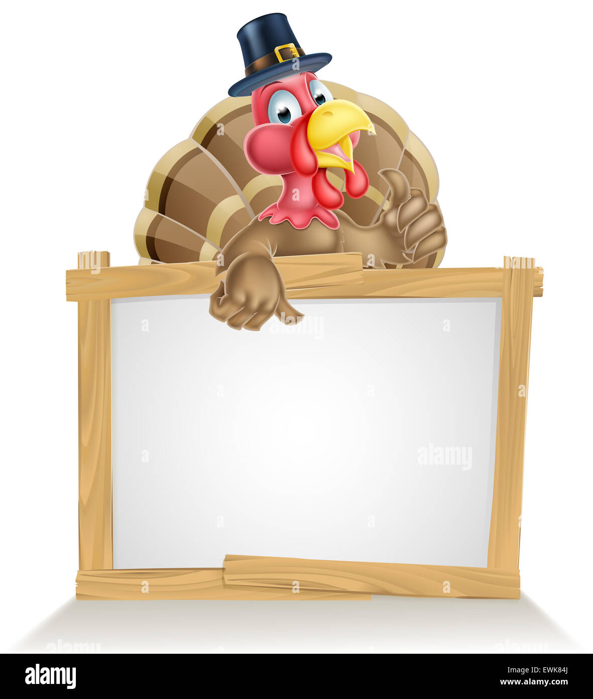 Signe de l'action de grâce avec cartoon turquie bird portant un pèlerin ou puritan grâce hat Banque D'Images