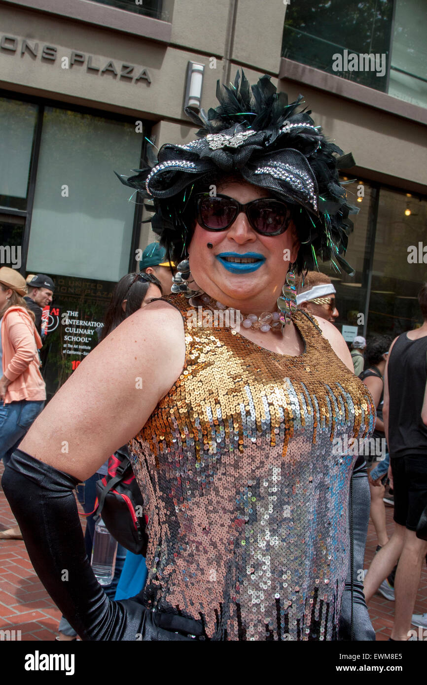 Drag Queen à la parade de la Gay Pride à San Francisco, Californie. Banque D'Images
