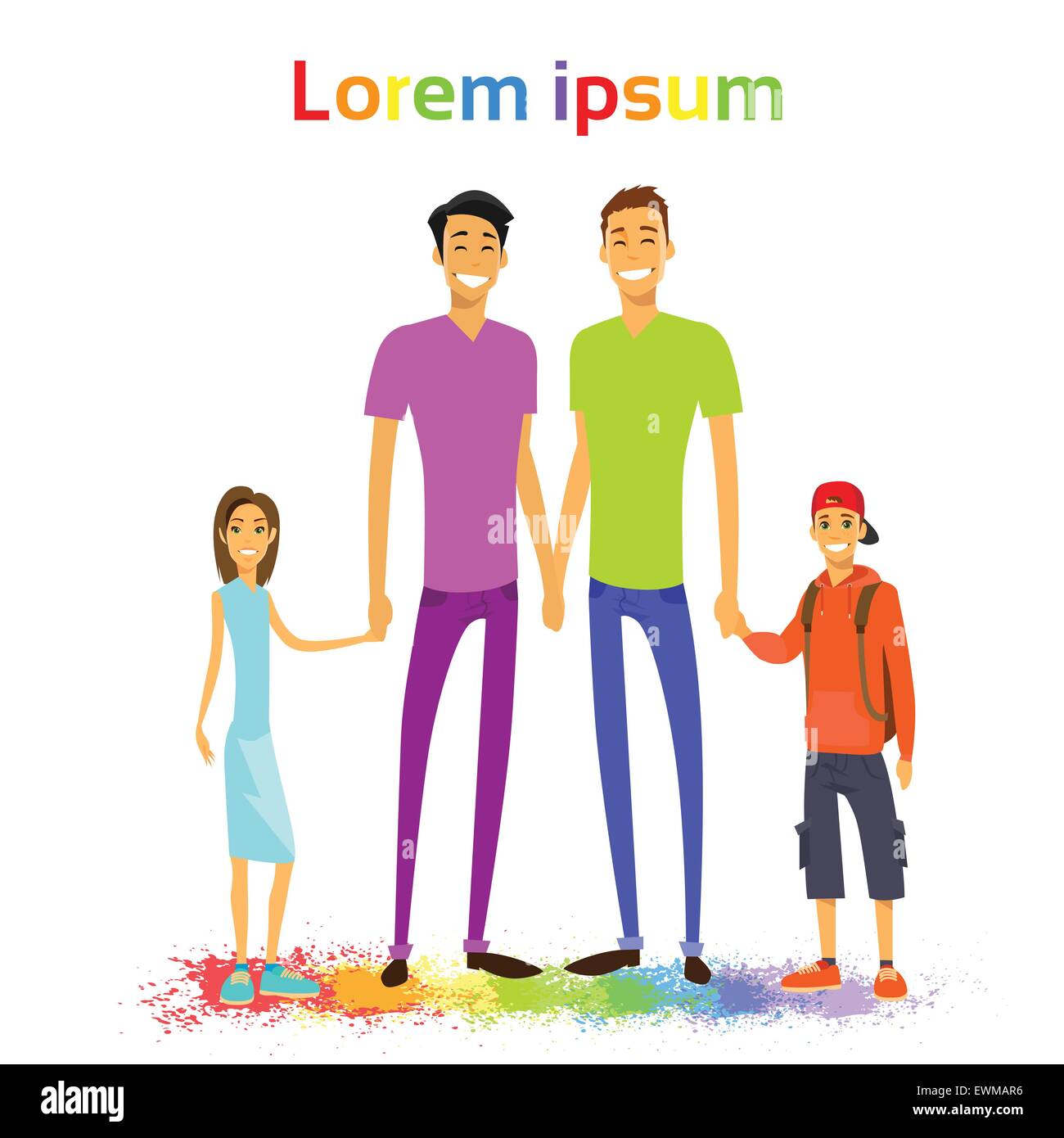 Même Homme Gay Couple Famille avec enfants Colorful Illustration de Vecteur