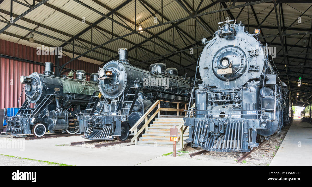 Au Wisconsin, Green Bay, National Railroad Museum, les locomotives à vapeur Banque D'Images