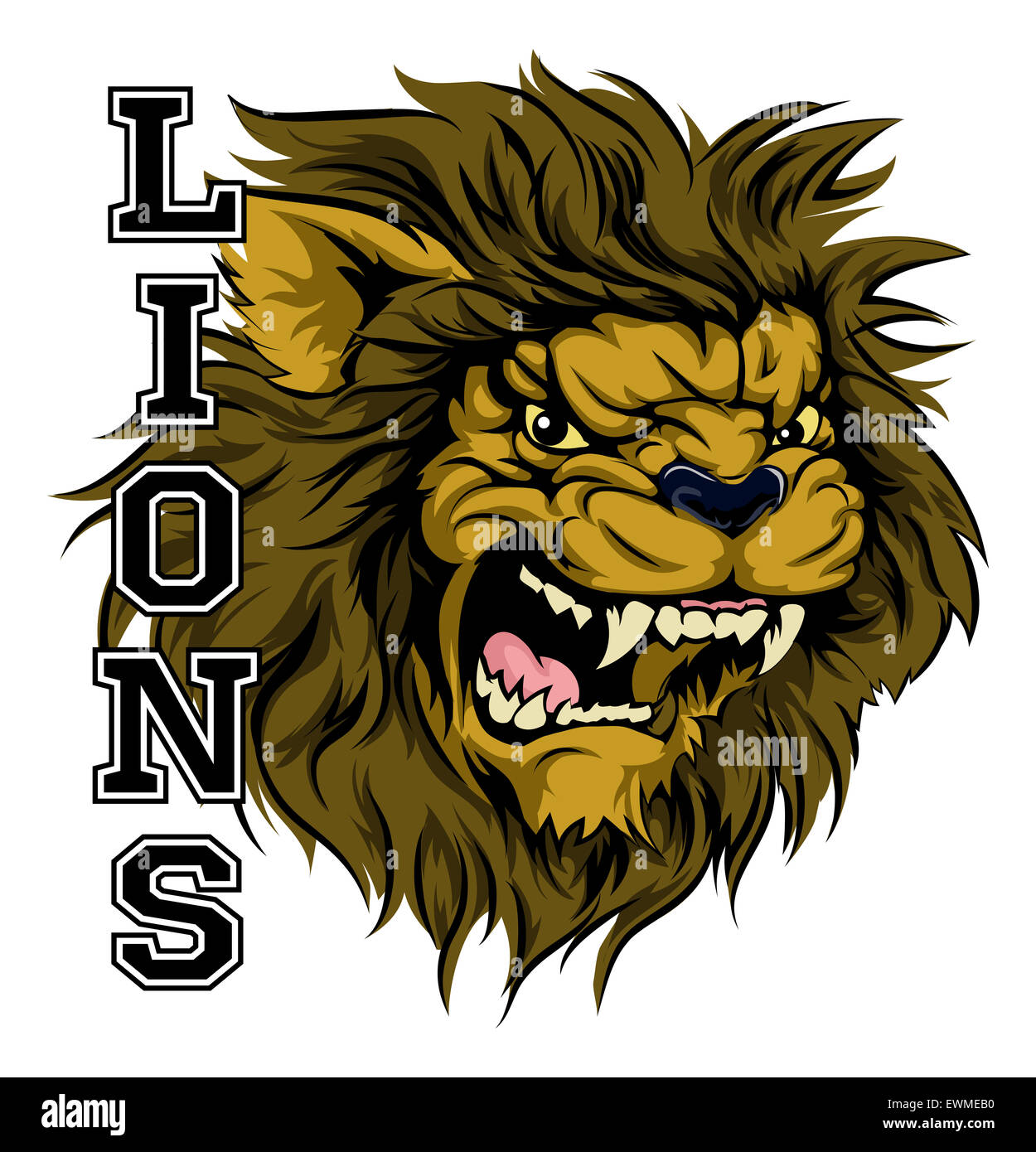 Une illustration d'une tête de lion mascotte sportive avec le mot lions Banque D'Images