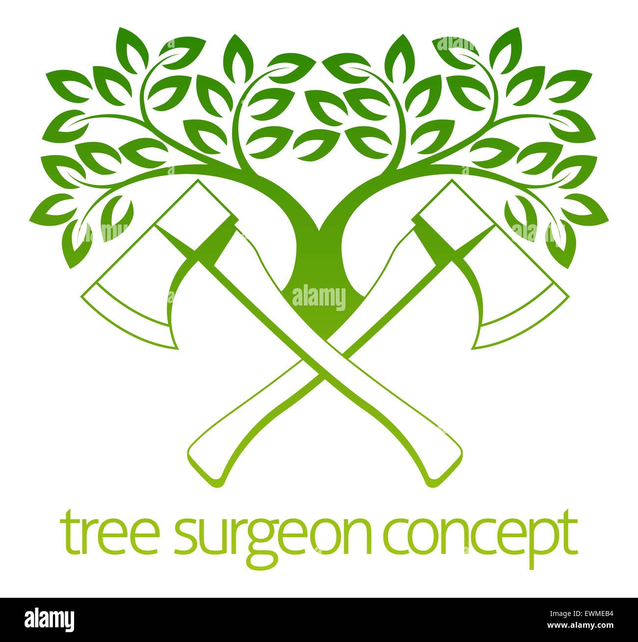 Un arbre et des haches croisées Tree Surgeon ou jardinier concept design Banque D'Images