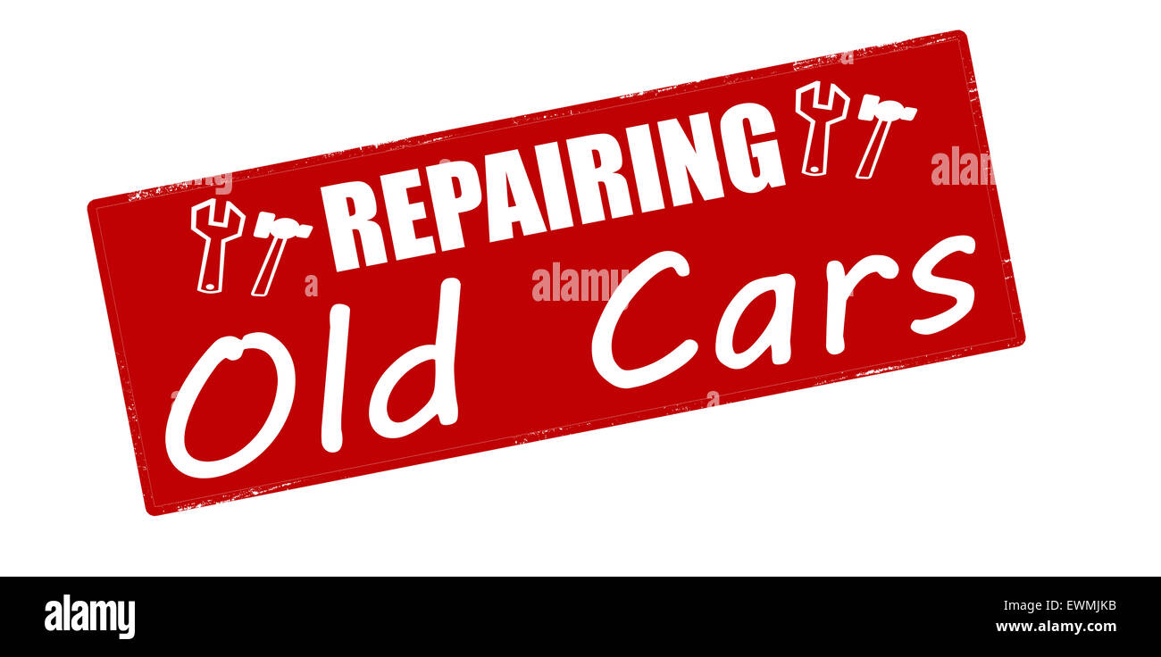 Stamp avec texte de la réparation de vieilles voitures à l'intérieur, illustration Banque D'Images