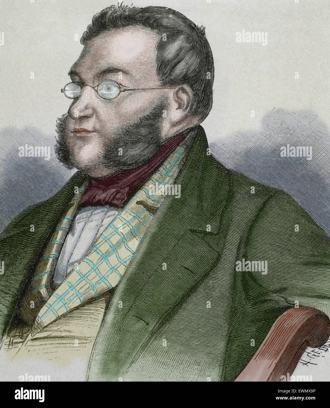 Georg von Vincke (1811-1875). Homme politique prussien, dirigeant, propriétaire et de l'aristocrate Vincke famille. Gravure, 1885. Portrait. De couleur. Banque D'Images