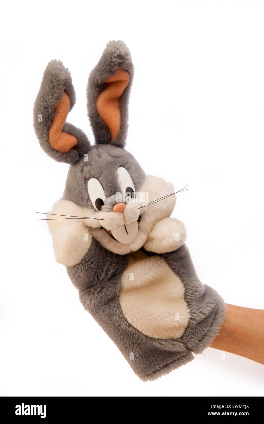 Les jouets, Bugs Bunny, la main de l'enfant marionnette Banque D'Images