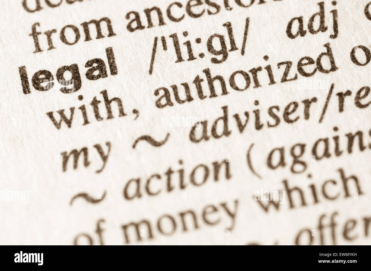 Définition du mot dans le dictionnaire juridique Banque D'Images