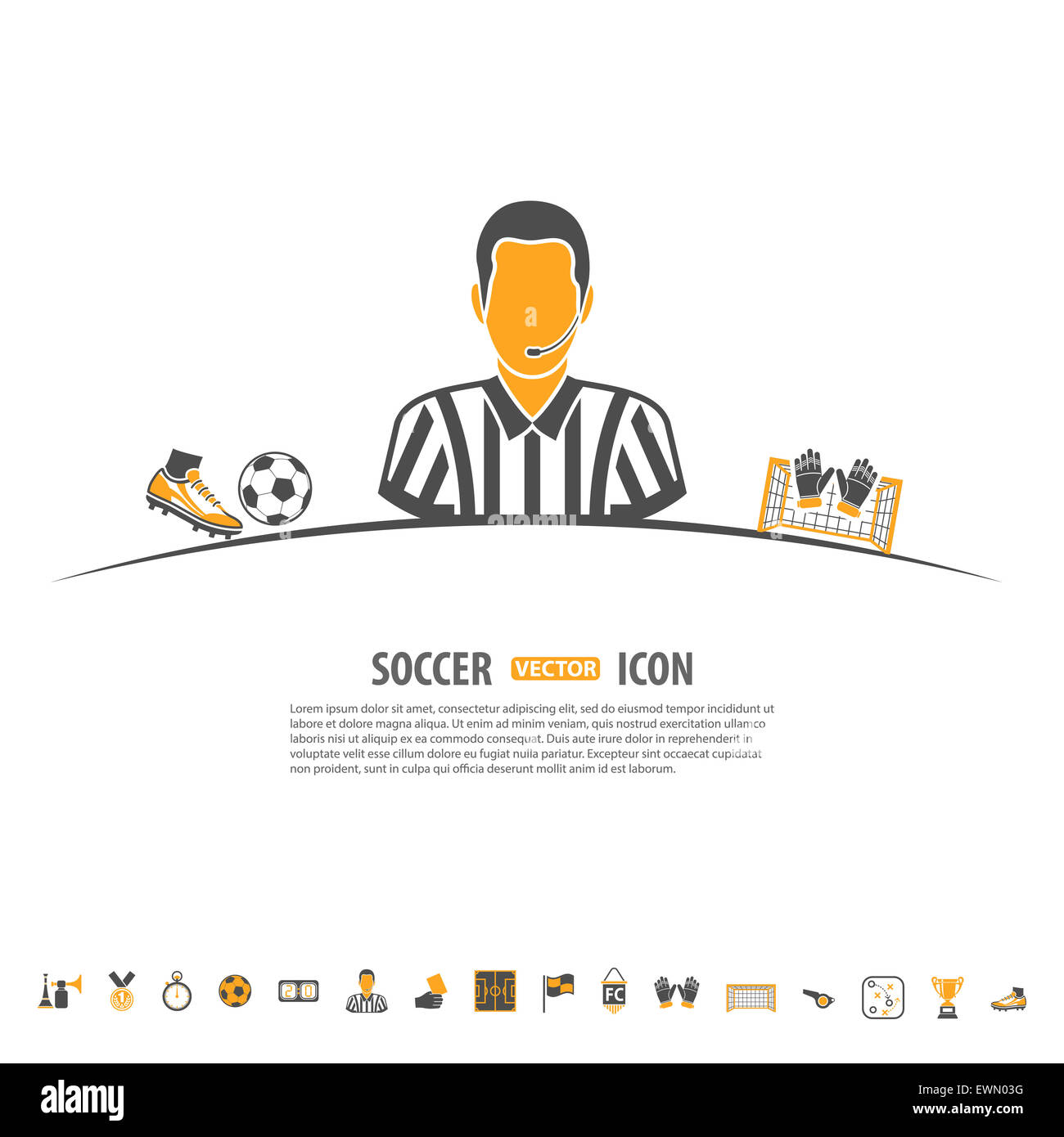 Concept de soccer et de football avec Set icônes comme arbitre et balle pour Flyer, Affiche, site Web Banque D'Images