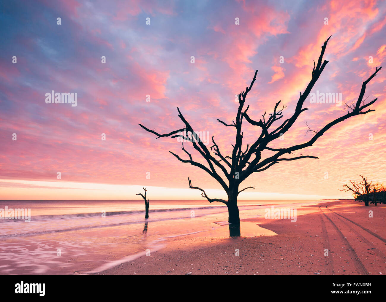 Botany Bay Beach à nuageux coucher du soleil, l'Île Edisto, Caroline du Sud, USA Banque D'Images