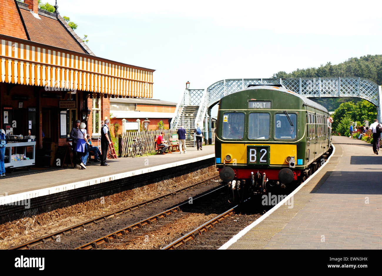 Un diesel sur le North Norfolk Railway à Weybourne, Norfolk, Angleterre, Royaume-Uni. Banque D'Images