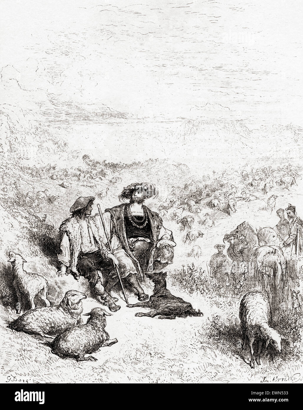 L'illustration de Gustave Doré de la fable de La Fontaine Le Berger et le Roi, (Le Berger et le Roi). Banque D'Images