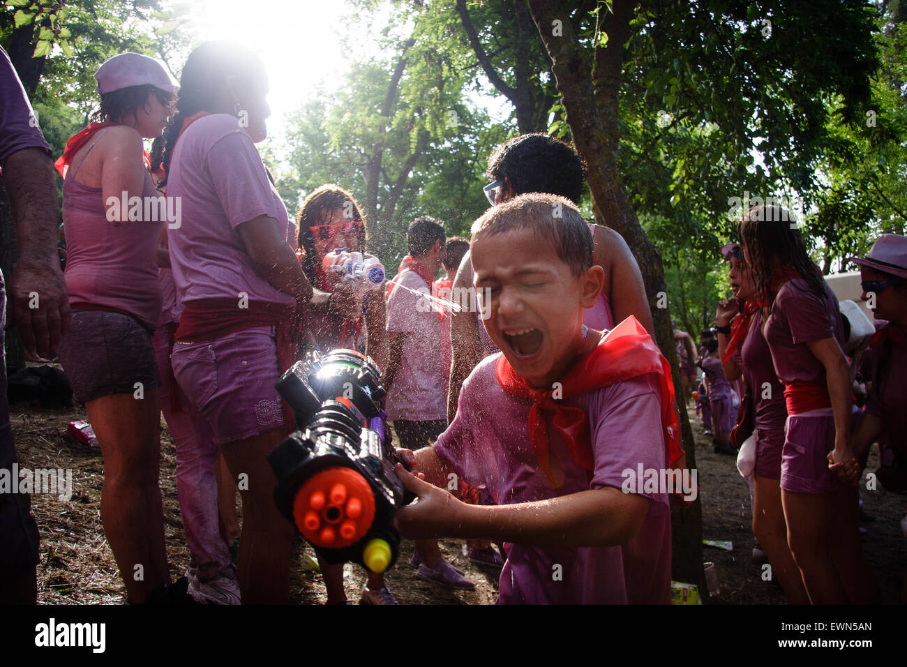 Riscos de Bilibio, Haro, La Rioja, Espagne. 29 juin 2015. Haro carnavaliers à Bataille de vin qui a lieu chaque année sur la journée. Banque D'Images