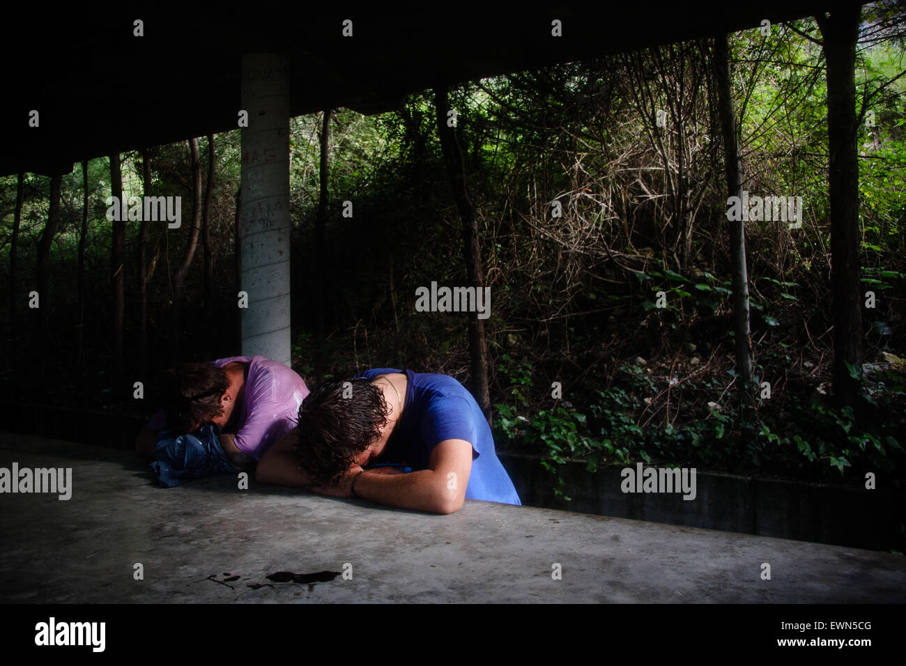 Riscos de Bilibio, Haro, La Rioja, Espagne. 29 juin 2015. Haro carnavaliers à Bataille de vin qui a lieu chaque année sur la journée. Banque D'Images