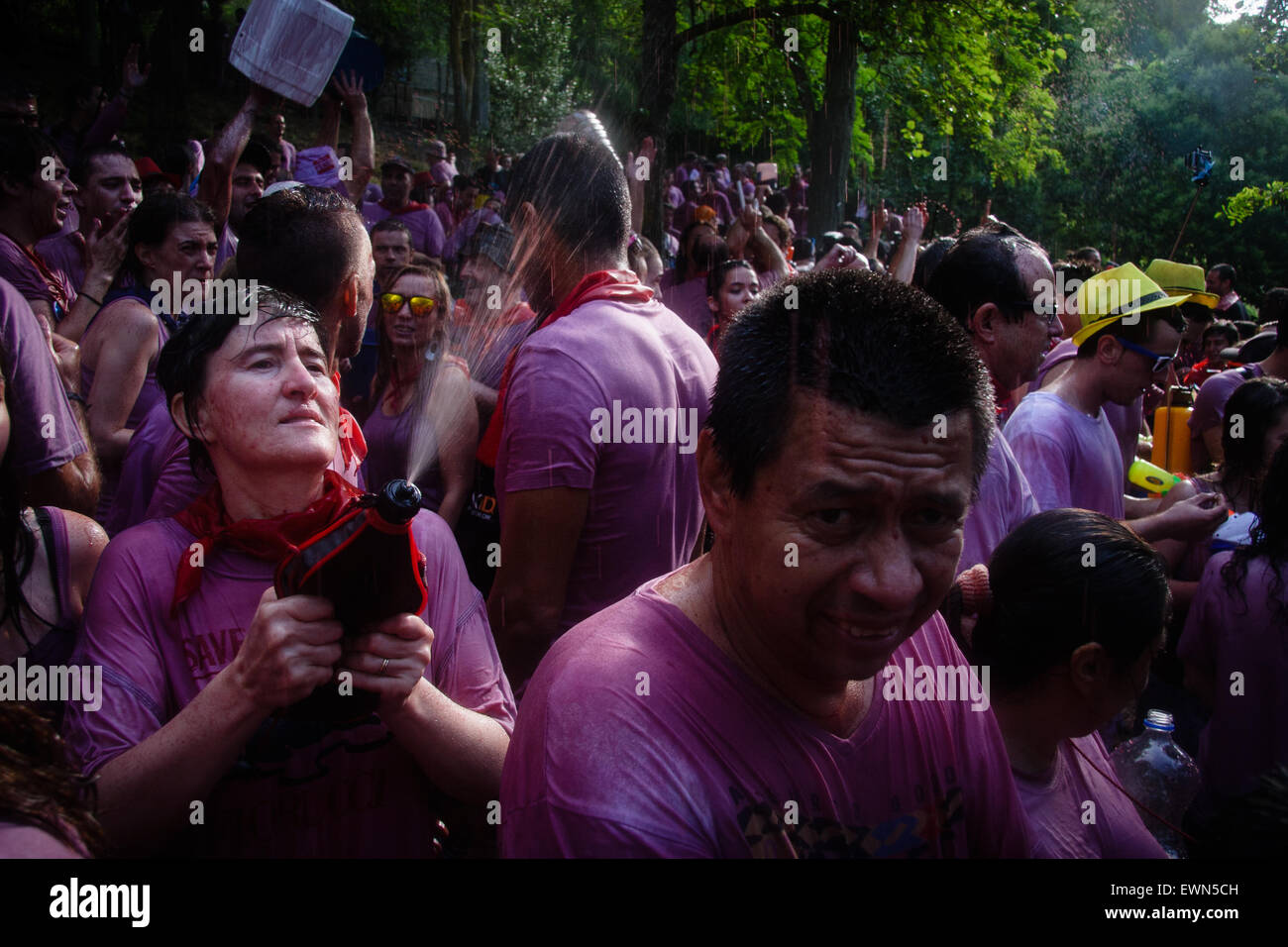 Riscos de Bilibio, Haro, La Rioja, Espagne. 29 juin 2015. Haro carnavaliers à Bataille de vin qui a lieu chaque année sur la journée. Banque D'Images