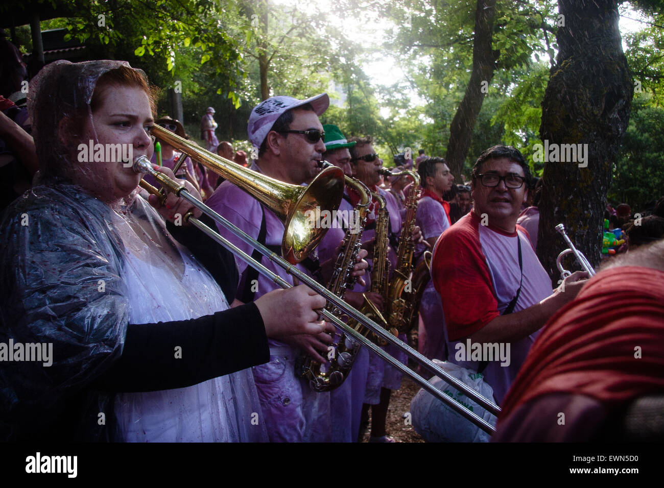 Riscos de Bilibio, Haro, La Rioja, Espagne. 29 juin 2015. Haro carnavaliers à Bataille de vin qui a lieu chaque année sur la journée. Banque D'Images